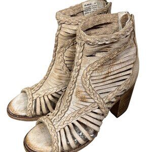 FREEBIRD Bela Open Toe Distressed Leather Booties Rustic Taupe Sz 8